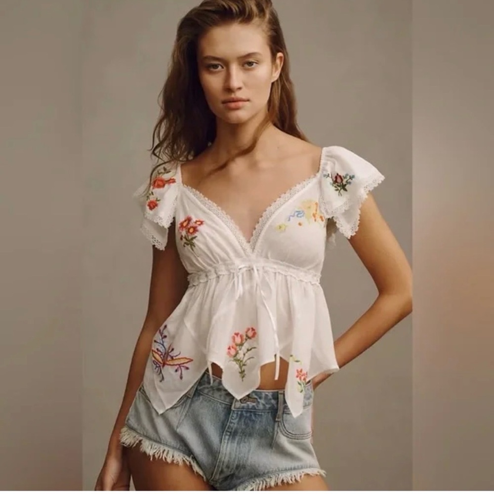 Anthropologie By Anthropologie Patched Hanky Babydoll Top